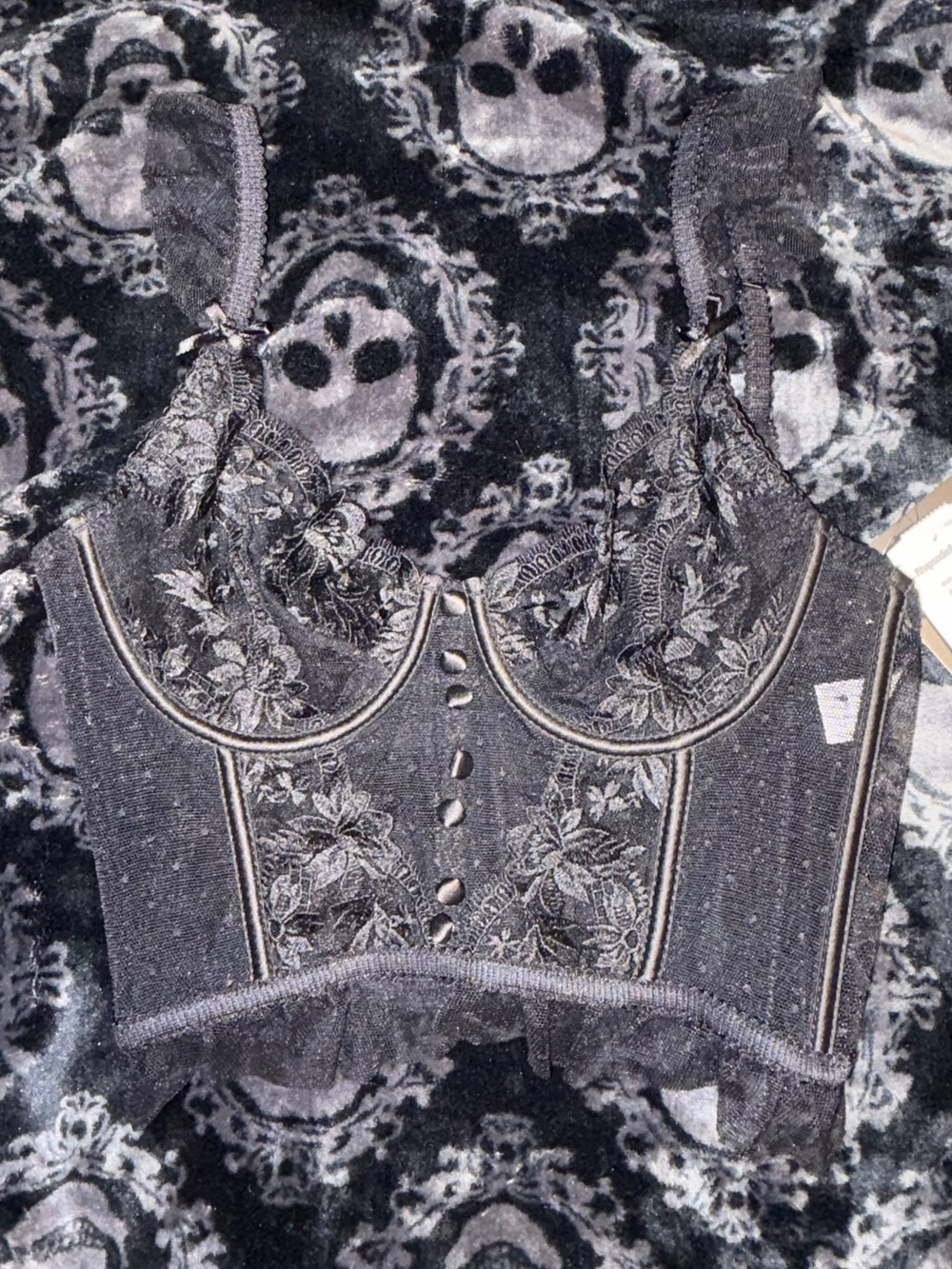 Embroidered Flowers Mesh Longline Underwire Bralette Bustier Corset